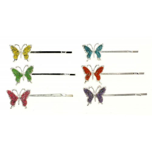 Hair Pins/ 12 pcs Bobby Pins - Glitter Butterfly Pins - BP-008